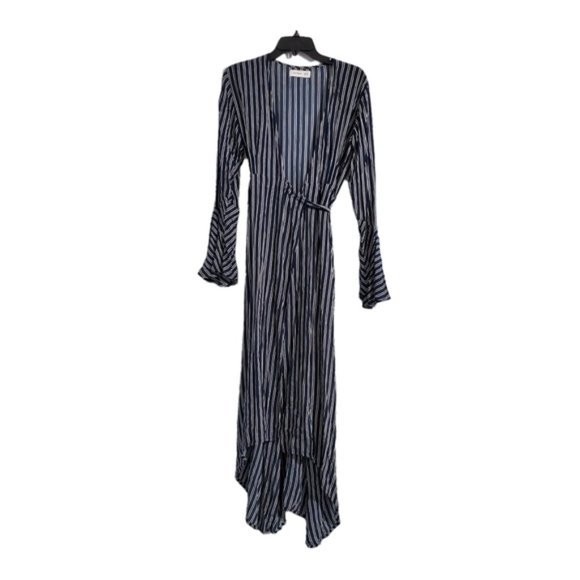 Faithfull the Brand Carioca Navy Blue Striped Wrap Dress Sz 6 - Picture 5 of 10